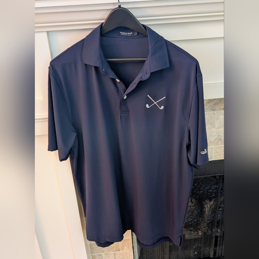 Southern Marsh Navy Polo with Crossed Golf Clubs Logo